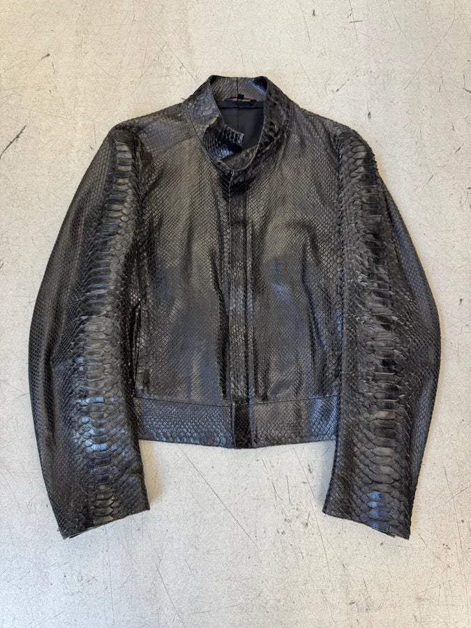 FW2000 Roberto Cavalli Black Python Leather Biker Jacket owwWwpG 10