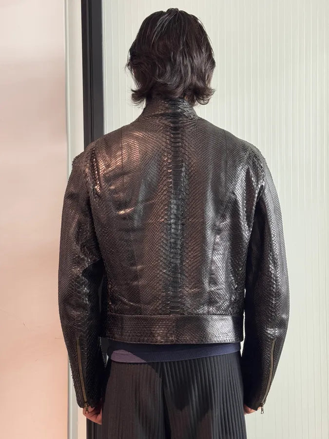 FW2000 Roberto Cavalli Black Python Leather Biker Jacket owwWwpG 2