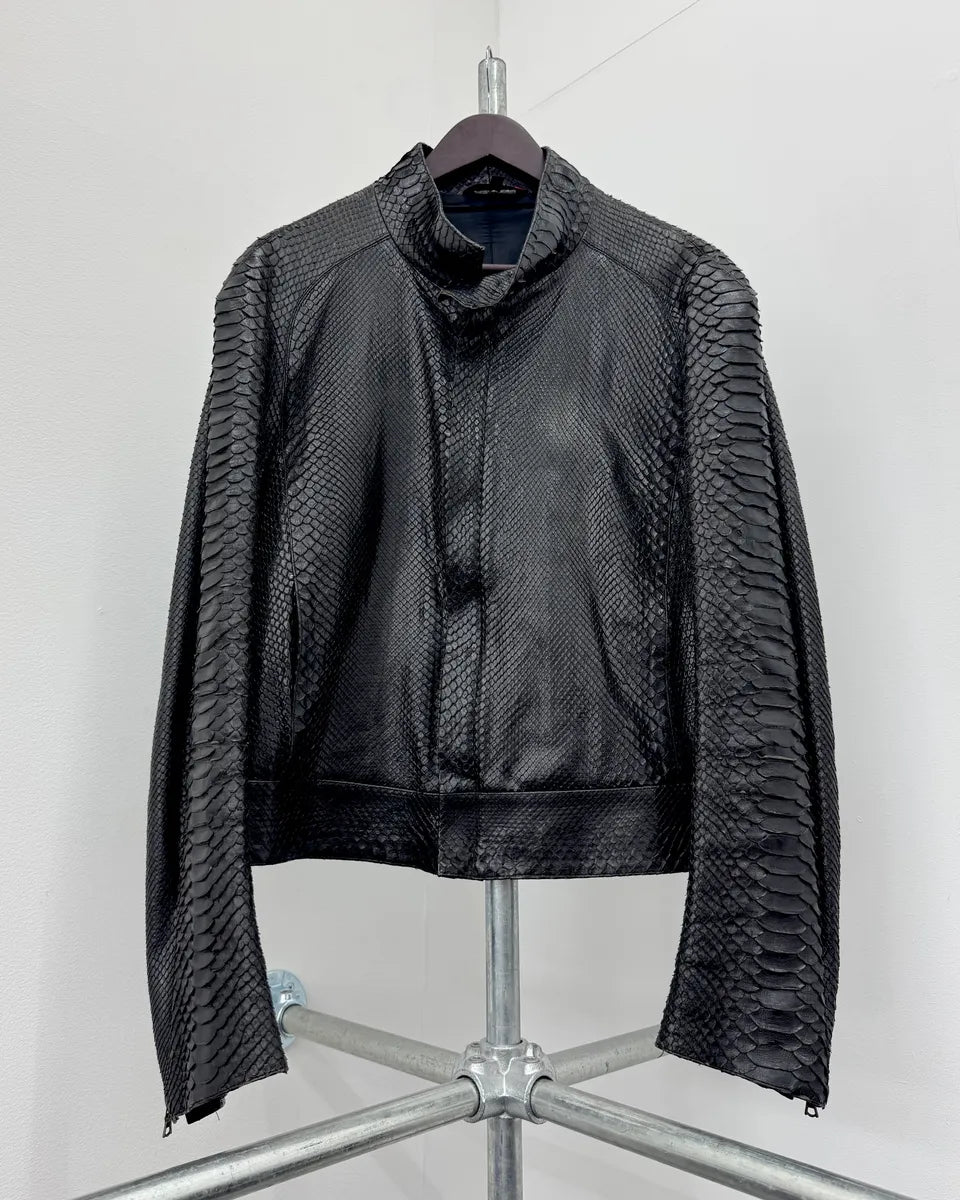 FW2000 Roberto Cavalli Black Python Leather Biker Jacket owwWwpG 3