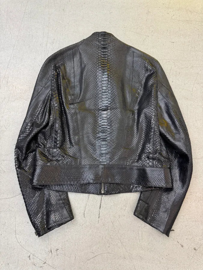 FW2000 Roberto Cavalli Black Python Leather Biker Jacket owwWwpG 5