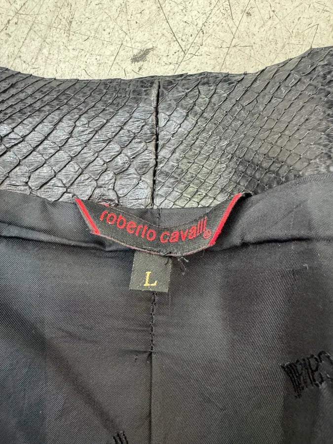 FW2000 Roberto Cavalli Black Python Leather Biker Jacket owwWwpG 6