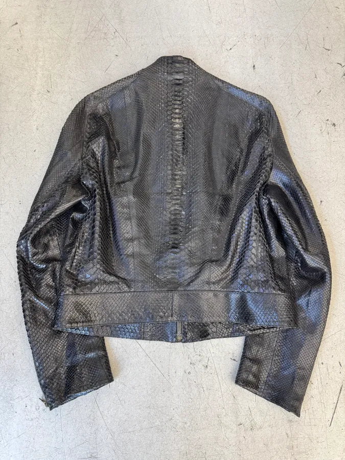 FW2000 Roberto Cavalli Black Python Leather Biker Jacket owwWwpG 8