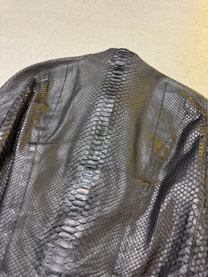 FW2000 Roberto Cavalli Black Python Leather Biker Jacket owwWwpG 9