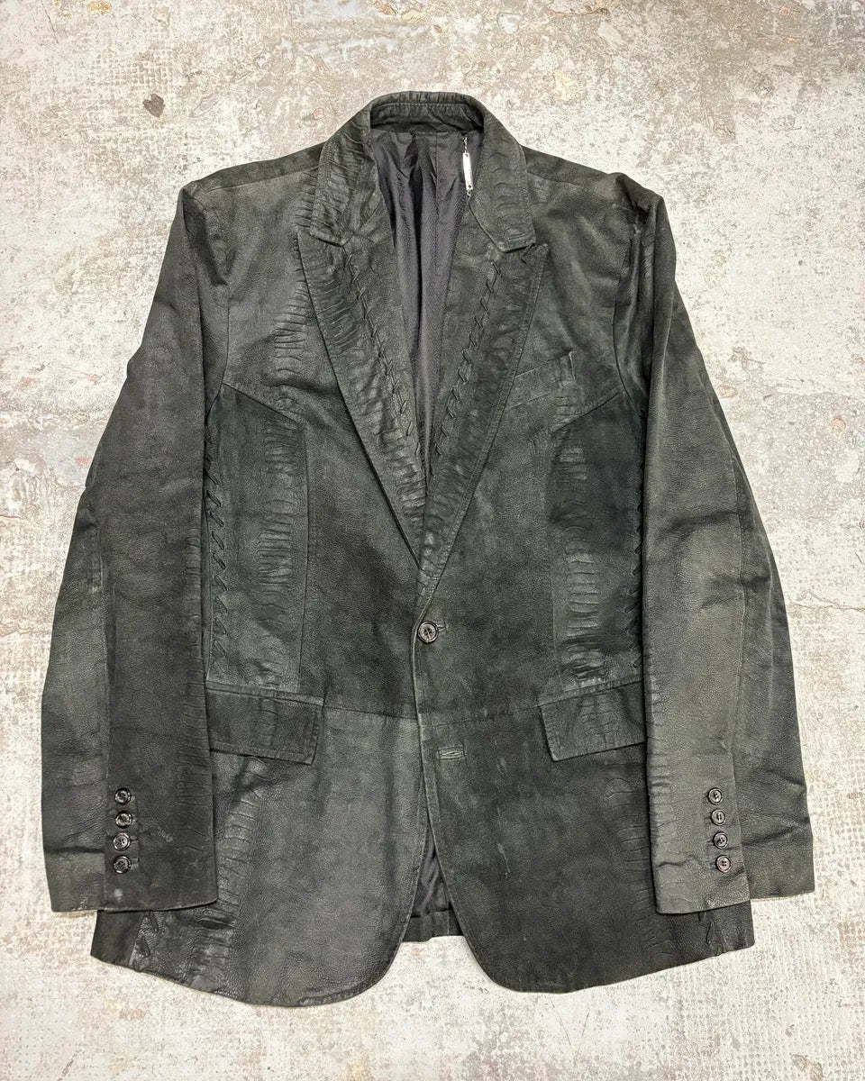 FW2000 Roberto Cavalli Black Raw Leather Blazer Suit (M) BuiVsgT 0