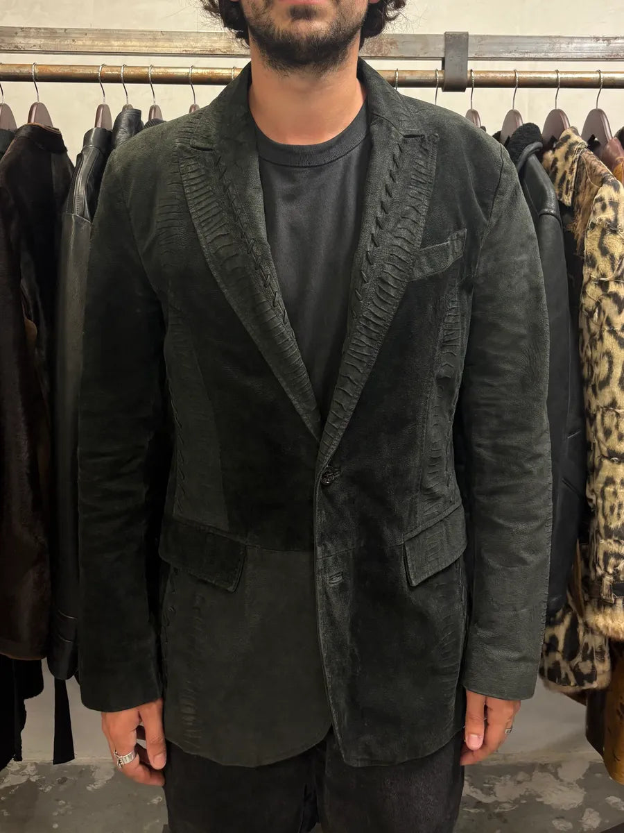 FW2000 Roberto Cavalli Black Raw Leather Blazer Suit (M) BuiVsgT 1