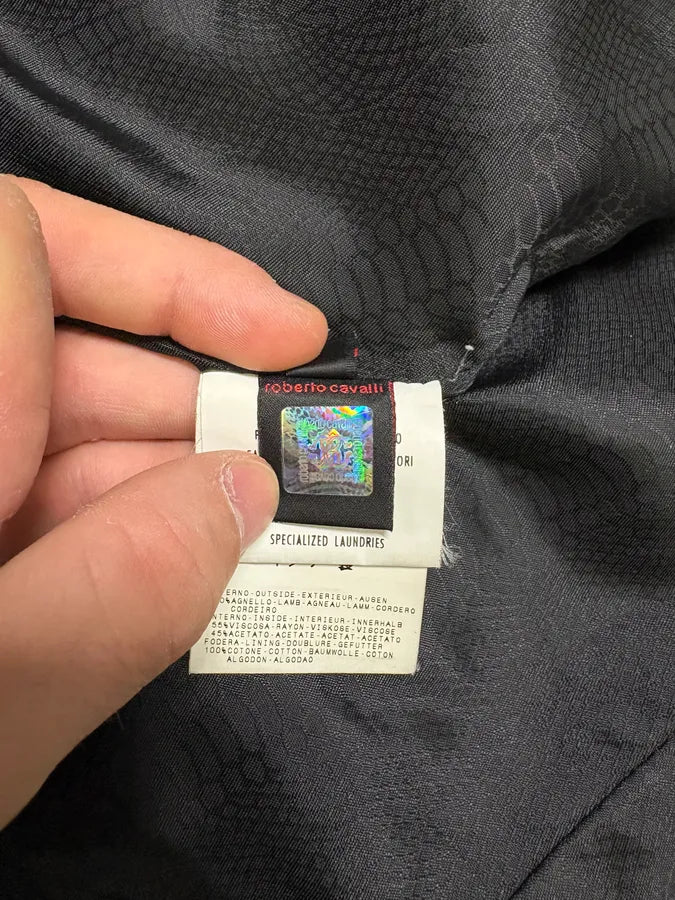 FW2000 Roberto Cavalli Black Raw Leather Blazer Suit (M) BuiVsgT 11