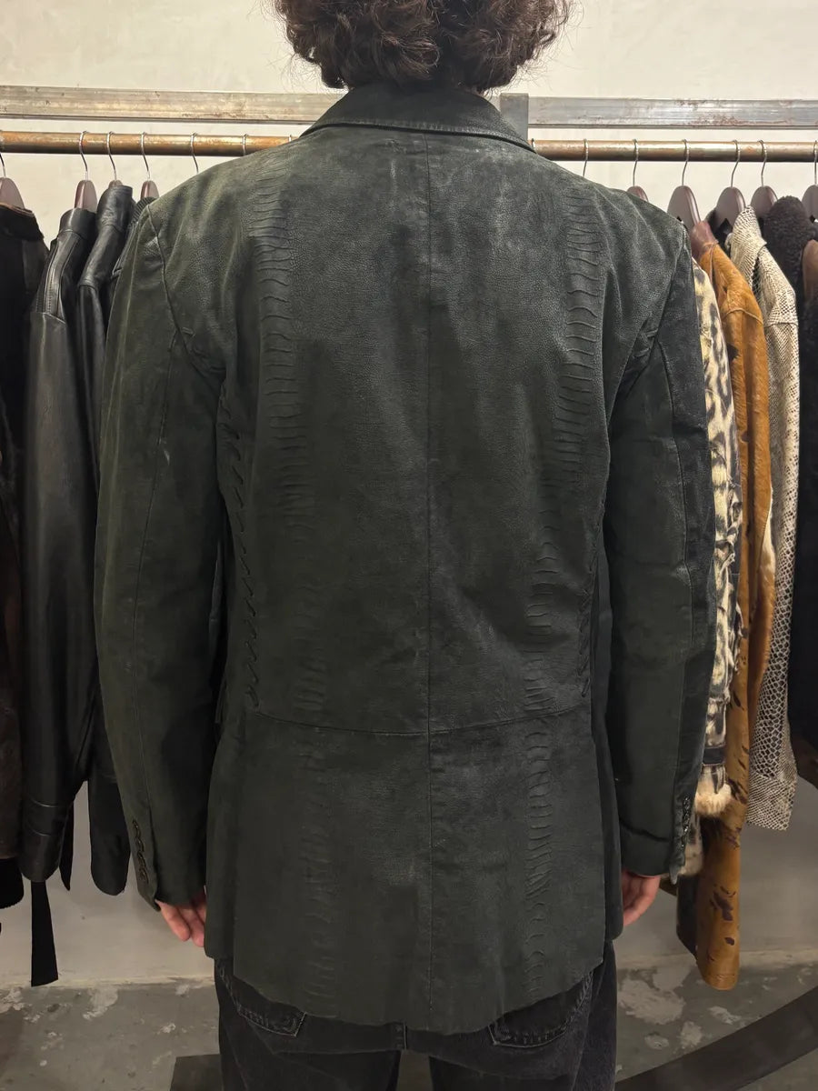 FW2000 Roberto Cavalli Black Raw Leather Blazer Suit (M) BuiVsgT 2