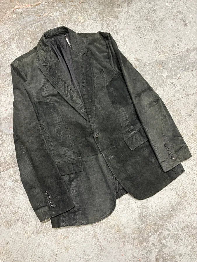 FW2000 Roberto Cavalli Black Raw Leather Blazer Suit (M) BuiVsgT 3