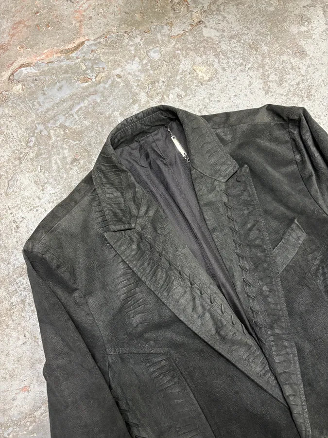 FW2000 Roberto Cavalli Black Raw Leather Blazer Suit (M) BuiVsgT 4