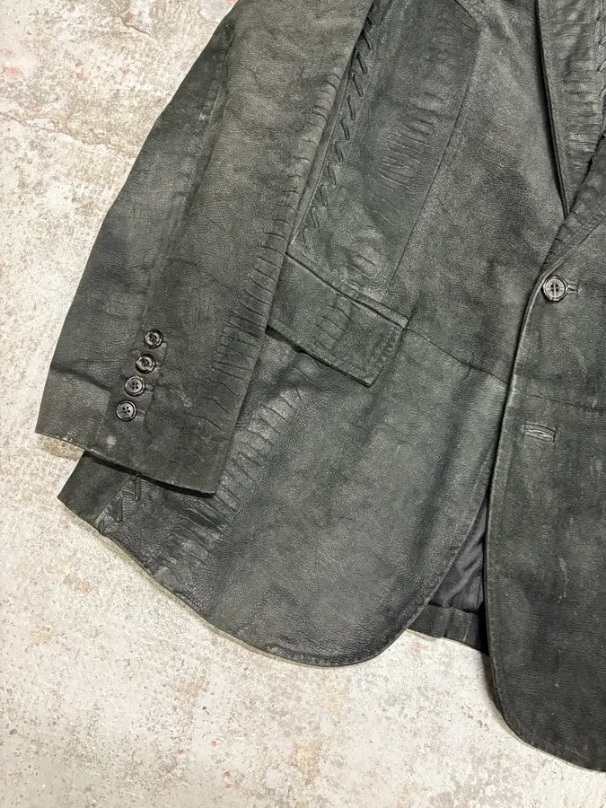 FW2000 Roberto Cavalli Black Raw Leather Blazer Suit (M) BuiVsgT 5