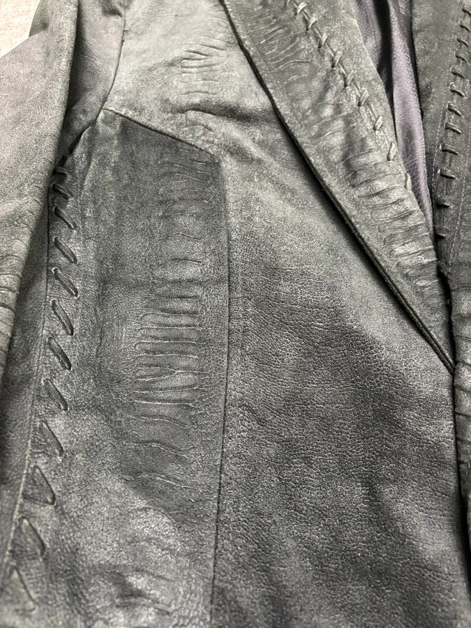 FW2000 Roberto Cavalli Black Raw Leather Blazer Suit (M) BuiVsgT 6