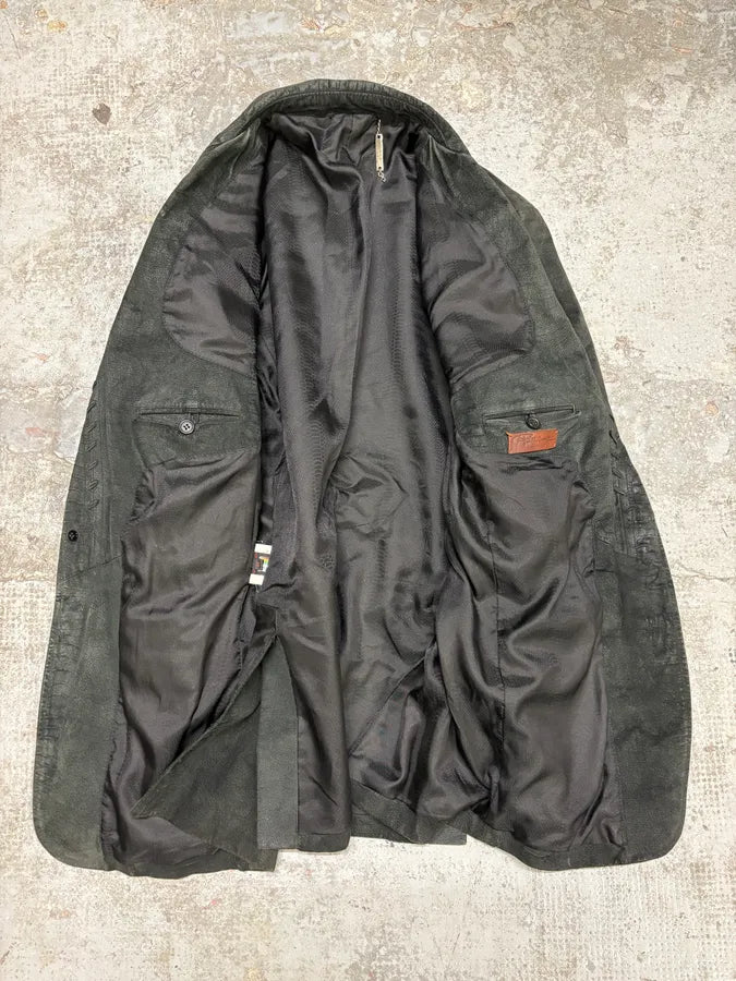 FW2000 Roberto Cavalli Black Raw Leather Blazer Suit (M) BuiVsgT 7