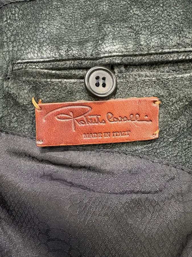 FW2000 Roberto Cavalli Black Raw Leather Blazer Suit (M) BuiVsgT 8