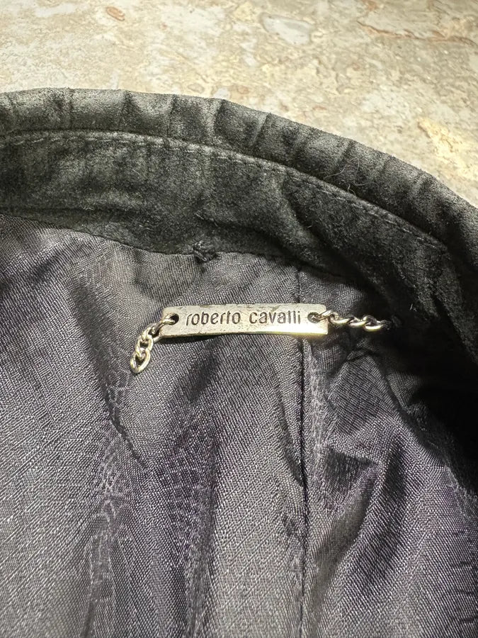 FW2000 Roberto Cavalli Black Raw Leather Blazer Suit (M) BuiVsgT 9