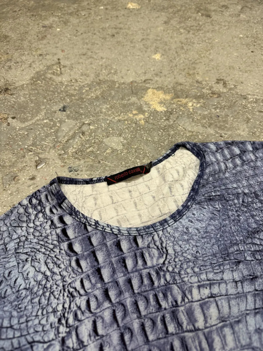 FW2000 Roberto Cavalli Blue Crocodile Effect Tee-Shirt (S) 3