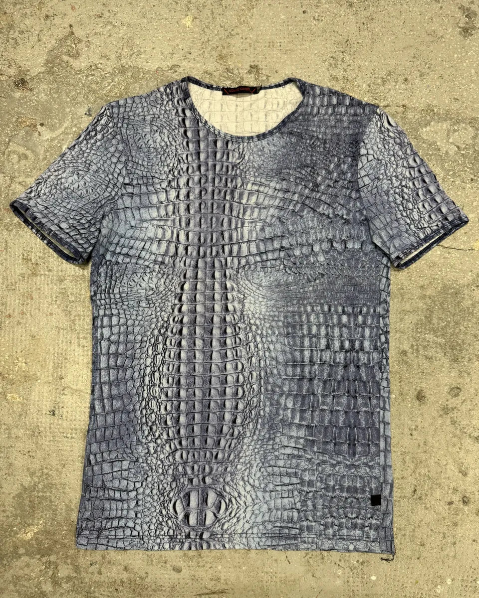 FW2000 Roberto Cavalli Blue Crocodile Effect Tee-Shirt (S) 0