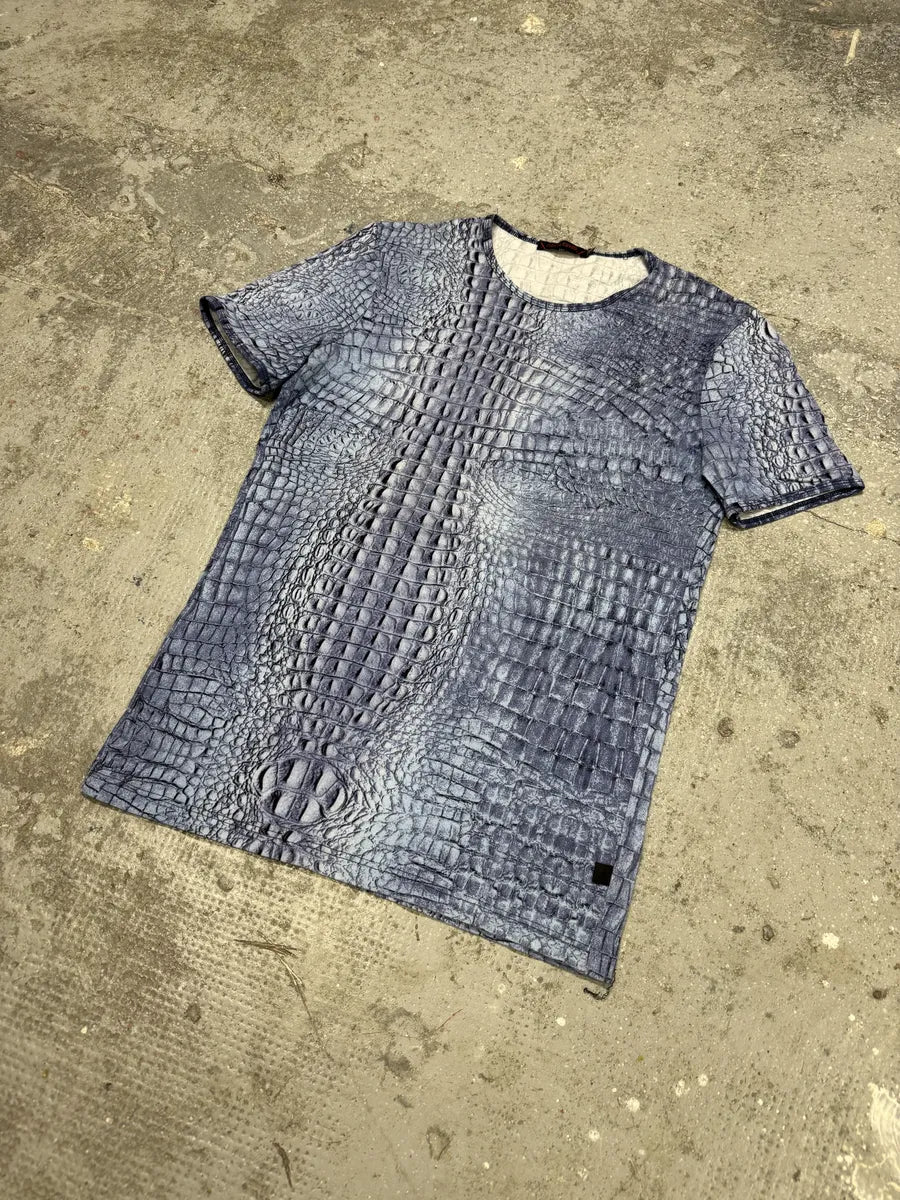 FW2000 Roberto Cavalli Blue Crocodile Effect Tee-Shirt (S) 6