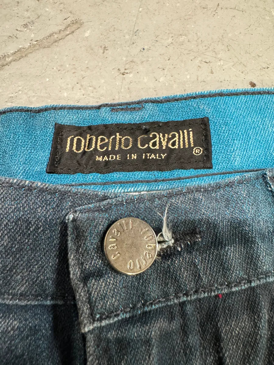 FW2000 Roberto Cavalli Blue Floral Spectrum Ocean Pants (S) ZcoGOiH 2