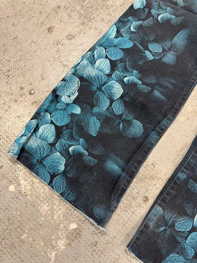 FW2000 Roberto Cavalli Blue Floral Spectrum Ocean Pants (S) ZcoGOiH 3