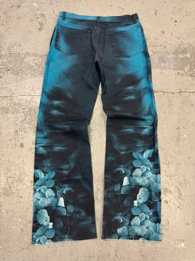 FW2000 Roberto Cavalli Blue Floral Spectrum Ocean Pants (S) ZcoGOiH 5