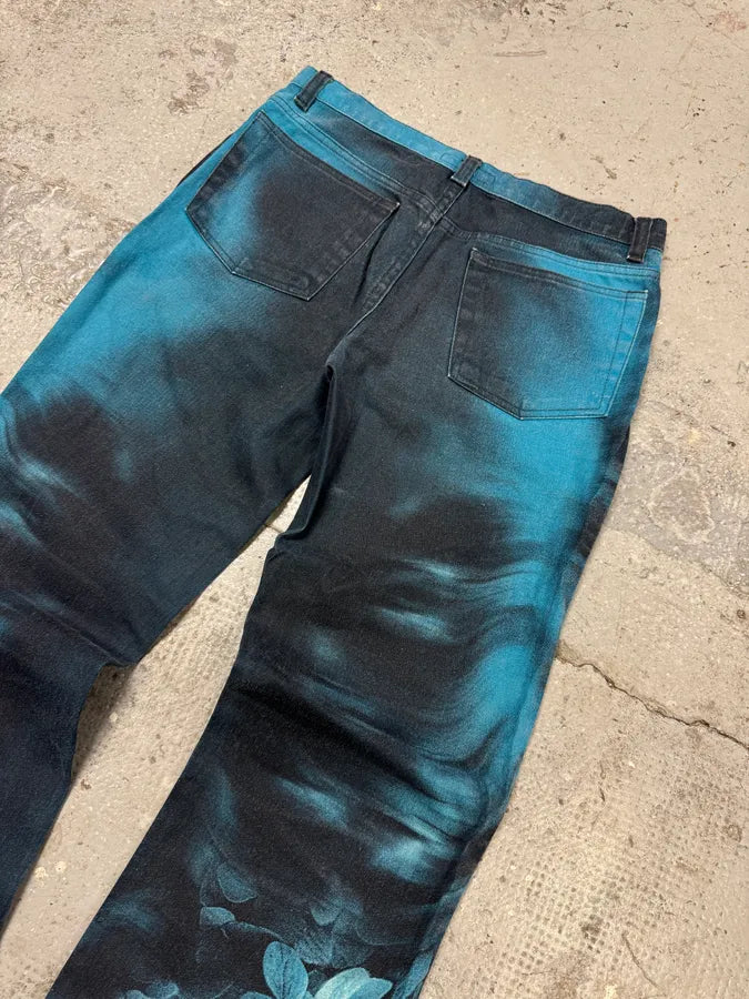 FW2000 Roberto Cavalli Blue Floral Spectrum Ocean Pants (S) ZcoGOiH 6