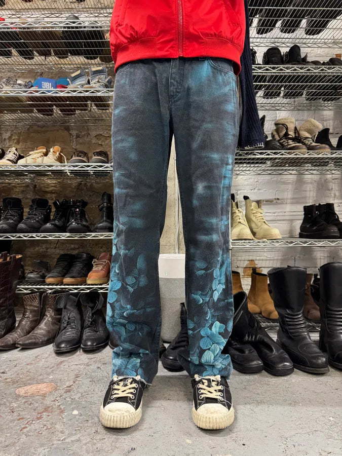FW2000 Roberto Cavalli Blue Floral Spectrum Ocean Pants (S) ZcoGOiH 8