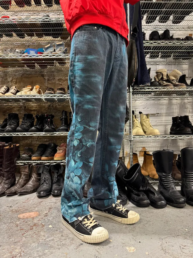 FW2000 Roberto Cavalli Blue Floral Spectrum Ocean Pants (S) ZcoGOiH 9