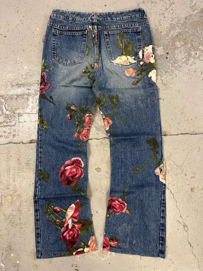 FW1999 Roberto Cavalli Blue Flowers Denim Jeans IYlJWju 6