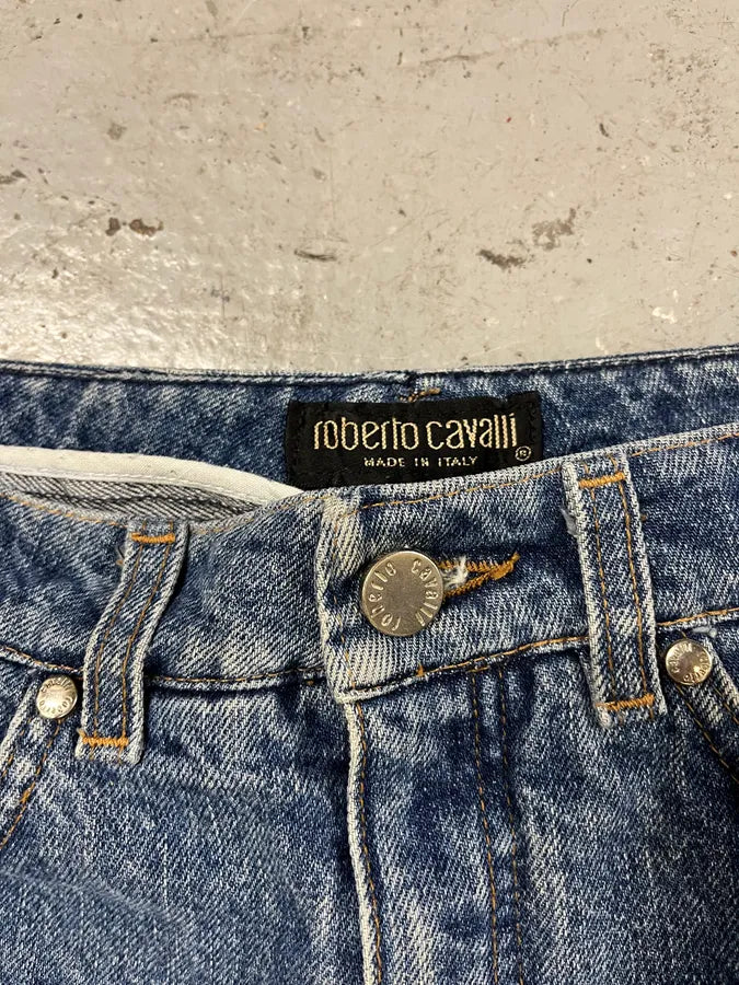 FW1999 Roberto Cavalli Blue Flowers Denim Jeans IYlJWju 8