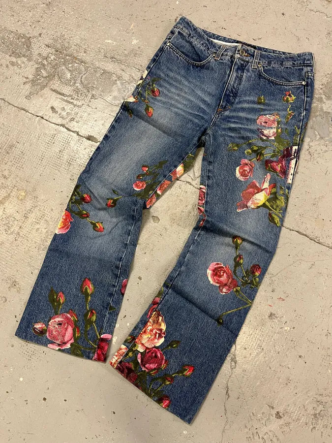 FW1999 Roberto Cavalli Blue Flowers Denim Jeans IYlJWju 4
