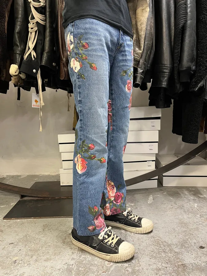 FW1999 Roberto Cavalli Blue Flowers Denim Jeans IYlJWju 2
