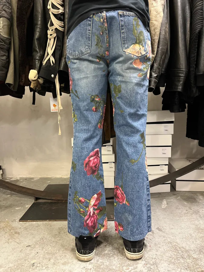 FW1999 Roberto Cavalli Blue Flowers Denim Jeans IYlJWju 3