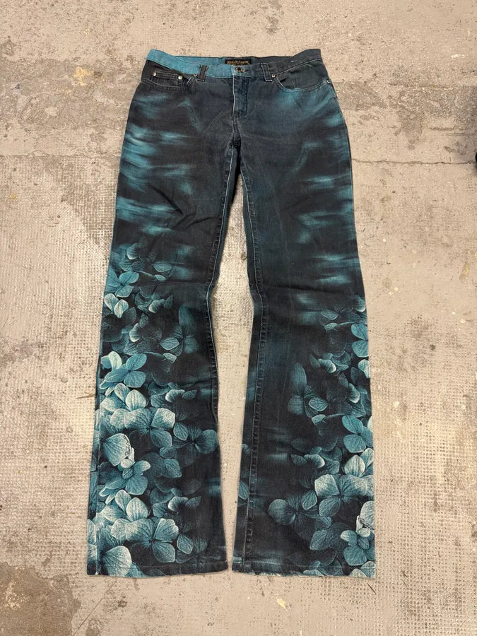 FW2000 Roberto Cavalli Blue Flowers Spectrum Pants florkfY 0