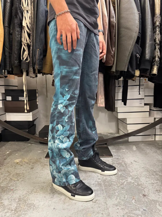 FW2000 Roberto Cavalli Blue Flowers Spectrum Pants florkfY 1