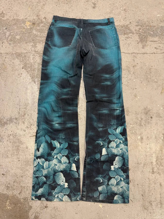 FW2000 Roberto Cavalli Blue Flowers Spectrum Pants florkfY 2