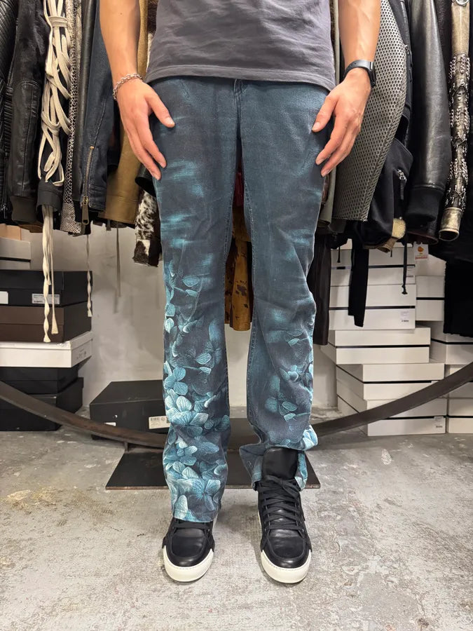FW2000 Roberto Cavalli Blue Flowers Spectrum Pants florkfY 3