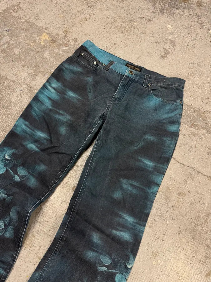 FW2000 Roberto Cavalli Blue Flowers Spectrum Pants florkfY 5