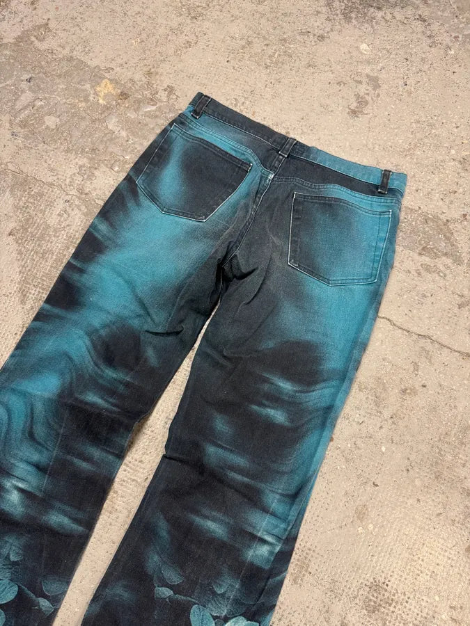 FW2000 Roberto Cavalli Blue Flowers Spectrum Pants florkfY 6