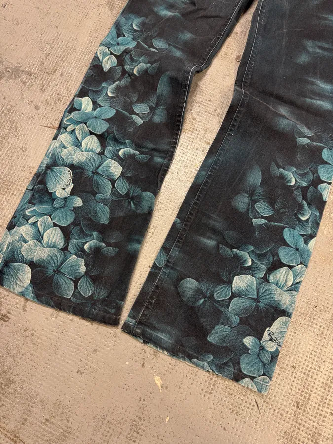 FW2000 Roberto Cavalli Blue Flowers Spectrum Pants florkfY 7
