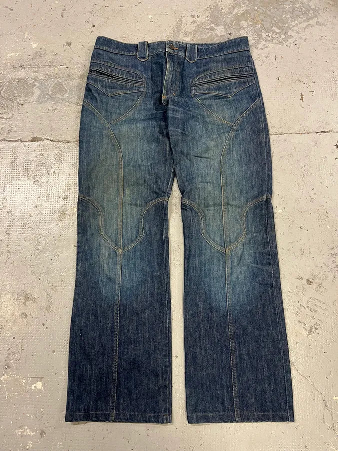 FW2000 Roberto Cavalli Blue Royal Biker Denim Jeans fFOMcPq 0