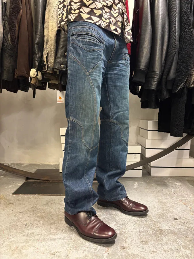 FW2000 Roberto Cavalli Blue Royal Biker Denim Jeans fFOMcPq 1