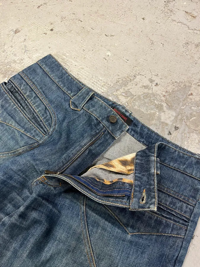 FW2000 Roberto Cavalli Blue Royal Biker Denim Jeans fFOMcPq 10