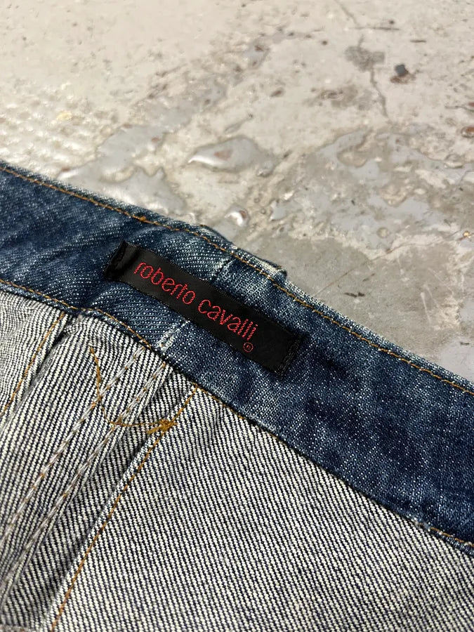 FW2000 Roberto Cavalli Blue Royal Biker Denim Jeans fFOMcPq 11