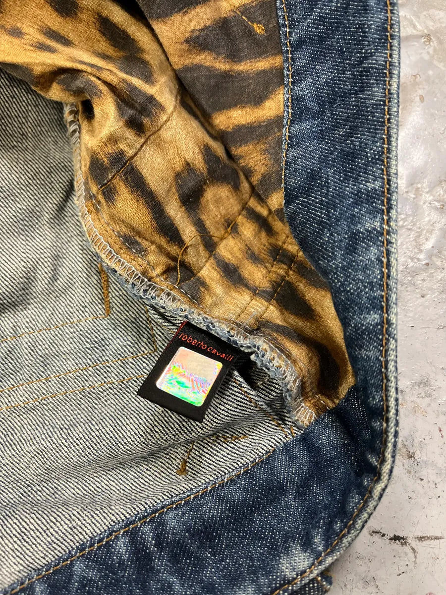 FW2000 Roberto Cavalli Blue Royal Biker Denim Jeans fFOMcPq 13