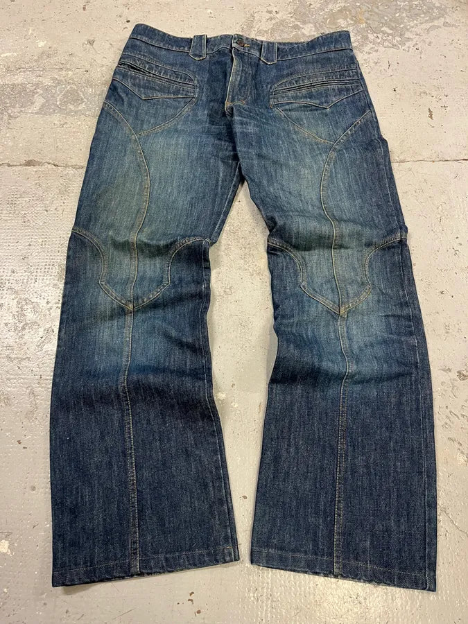 FW2000 Roberto Cavalli Blue Royal Biker Denim Jeans fFOMcPq 2