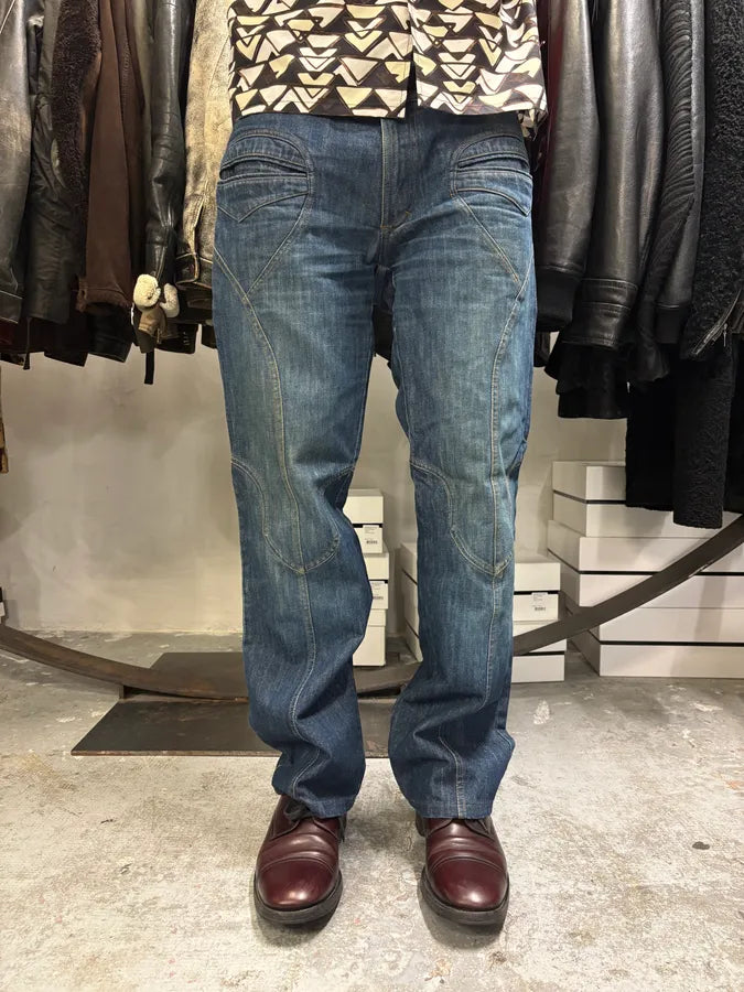 FW2000 Roberto Cavalli Blue Royal Biker Denim Jeans fFOMcPq 3