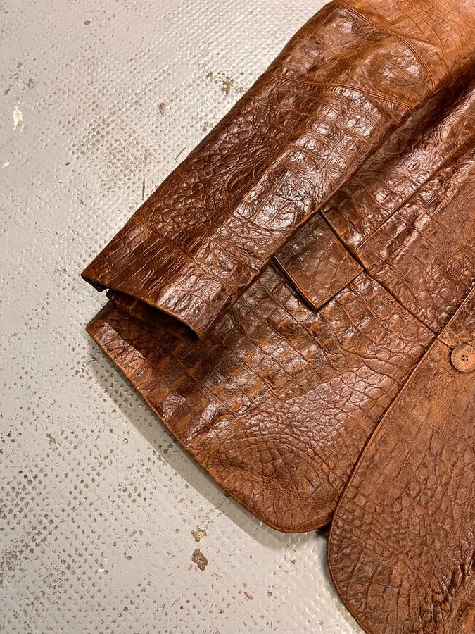FW2000 Roberto Cavalli Brown Crocodile Embossed Leather Blazer Jacket NYxQSpv 5