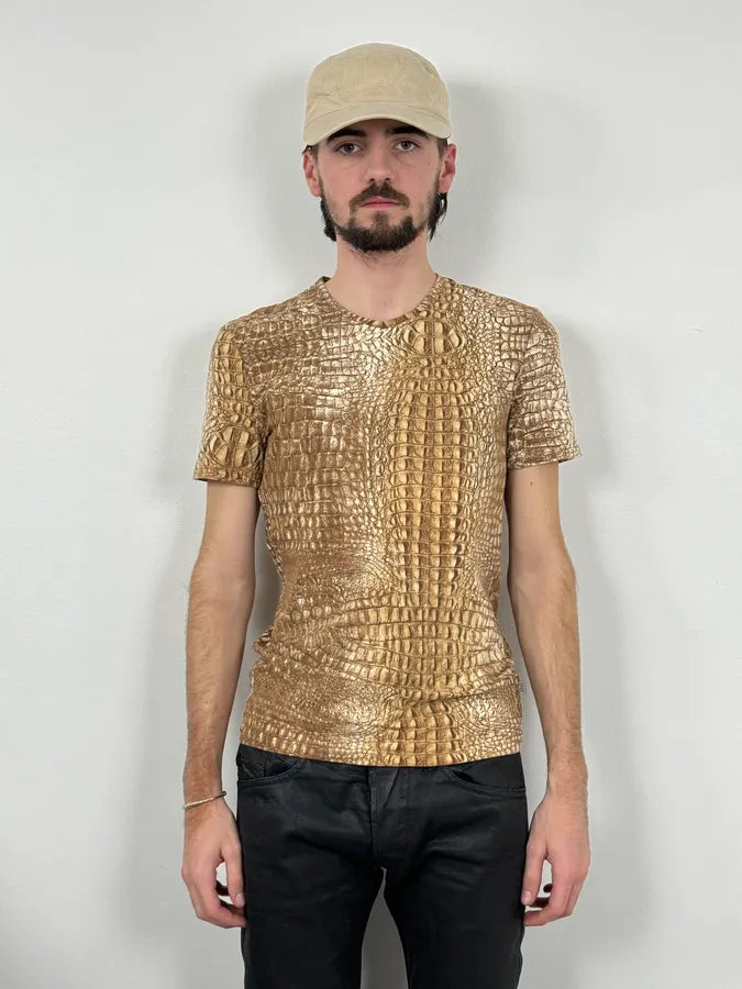 FW2000 Roberto Cavalli Brown Crocodile T-Shirt UrvwAcW 1