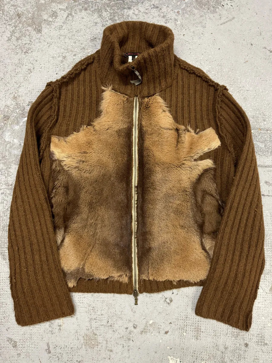 FW2000 Roberto Cavalli Brown Pony Hair Wool Zip-up Sweater BIUojSi 0