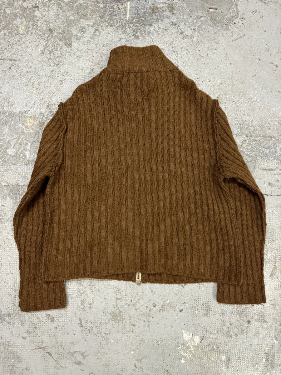 FW2000 Roberto Cavalli Brown Pony Hair Wool Zip-up Sweater BIUojSi 1